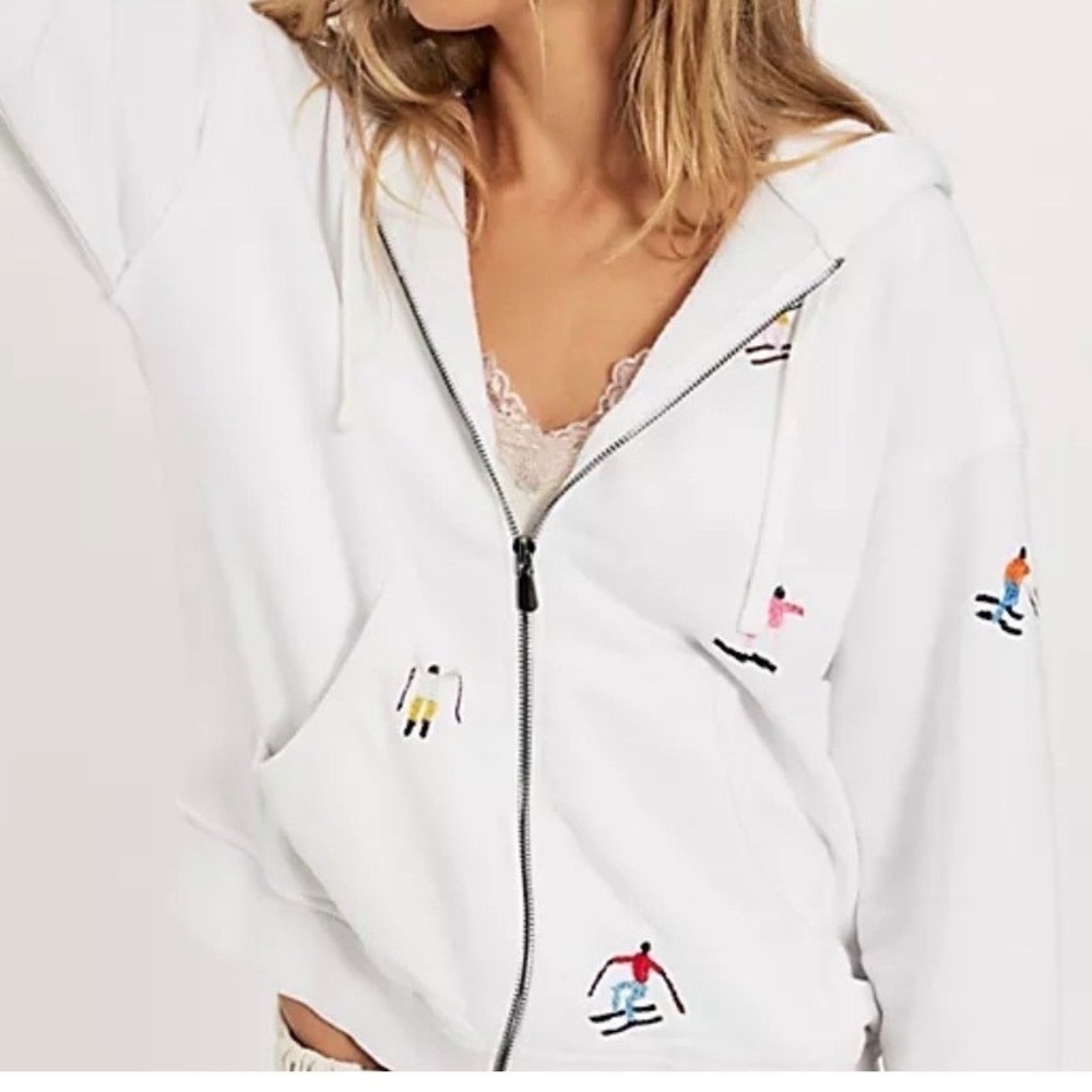 Denim + Bone x Free People Skier Zip Up Hoodie White Sweatshirt SOLD OUT XL NWT
